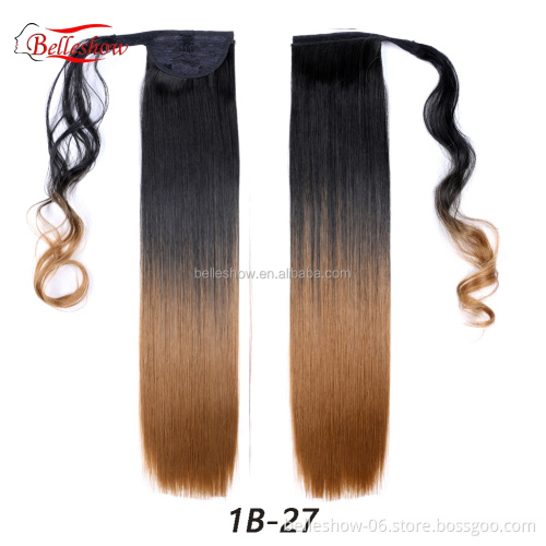 Hot sell Wholesale Available Ombre Mixed Color Straight Synthetic Ponytail Wrap Around Magic Paste Ponytail